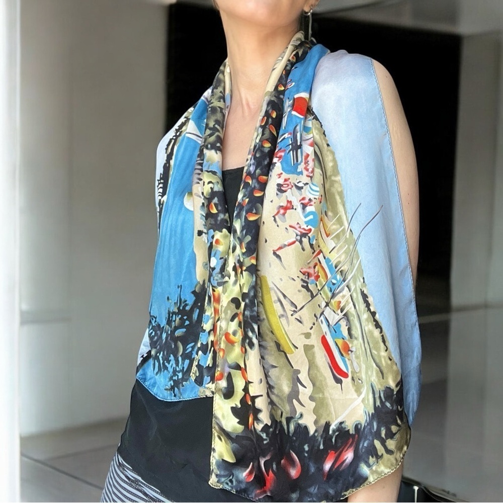 Silk Scenic Beach Print Oblong Scarf Headscarf - Picture 4 of 12